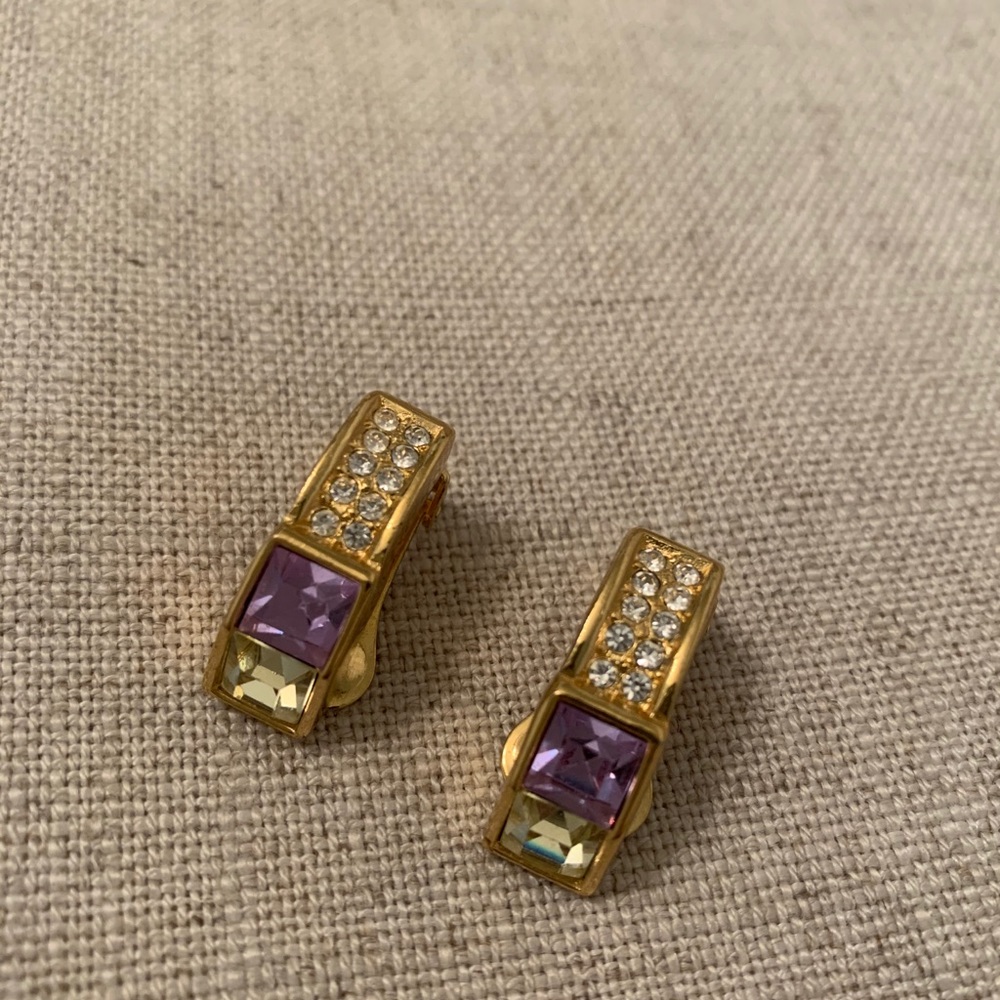 Christian Dior Crystal Clip On Earrings - Picture 3 of 11